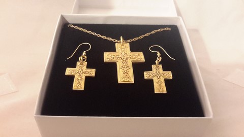 Hawaiian Kukui Cross Necklace and Earring Set - Handmade in Hawaii 